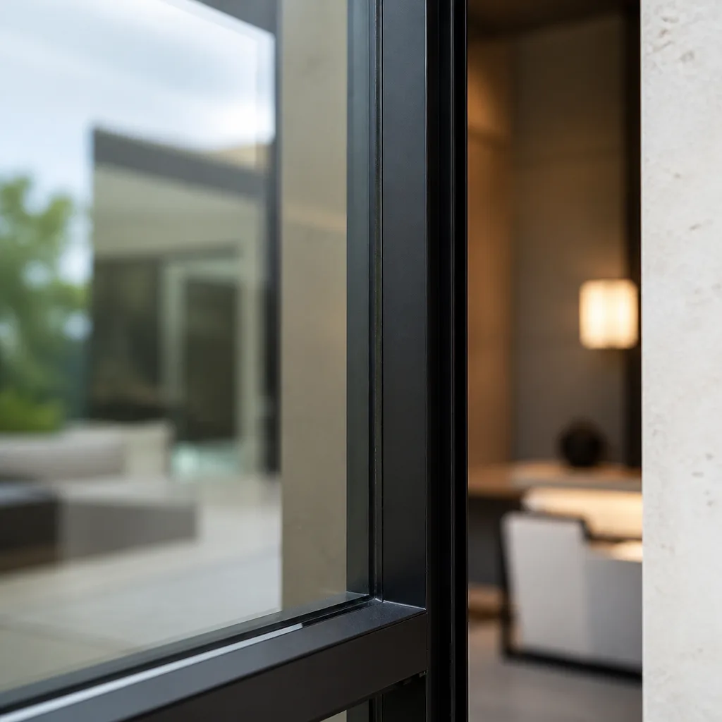Modern custom geometric window with black frame and interior view nationwide