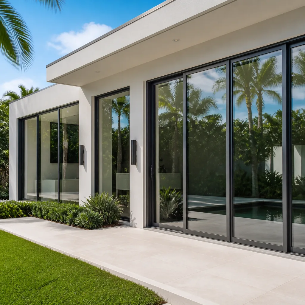 Modern luxury home with floor-to-ceiling sliding glass patio doors nationwide